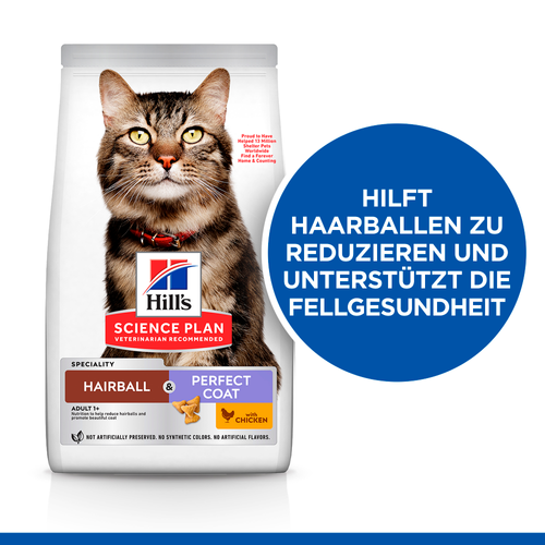 Hill's Science Plan Hairball &amp; Perfect Coat Katzenfutter hilft Haarballen zu reduzieren