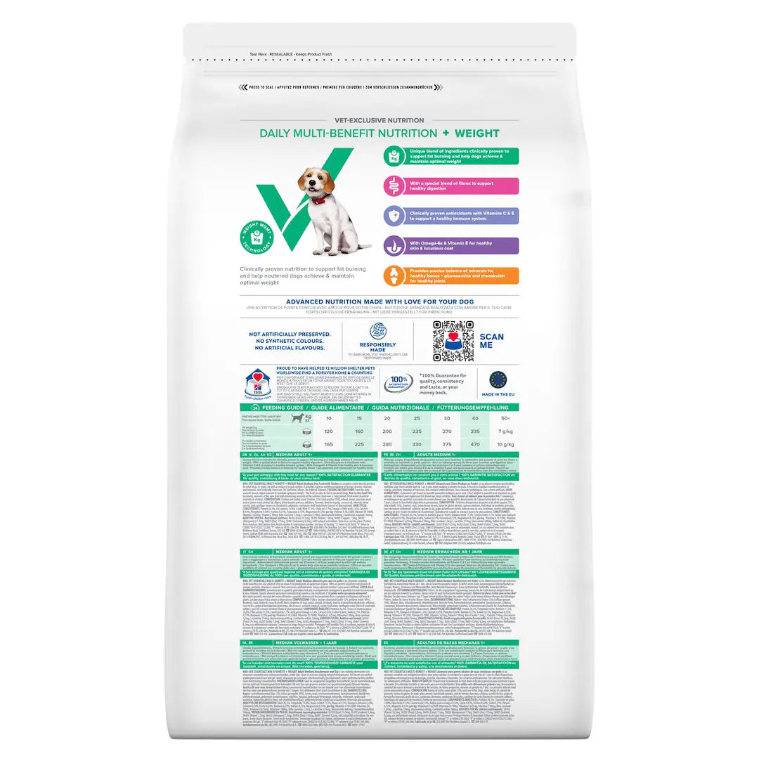 Hill's Vet Essentials Multi-Benefit + Weight Adult 1+ Medium für Hunde Rückseite