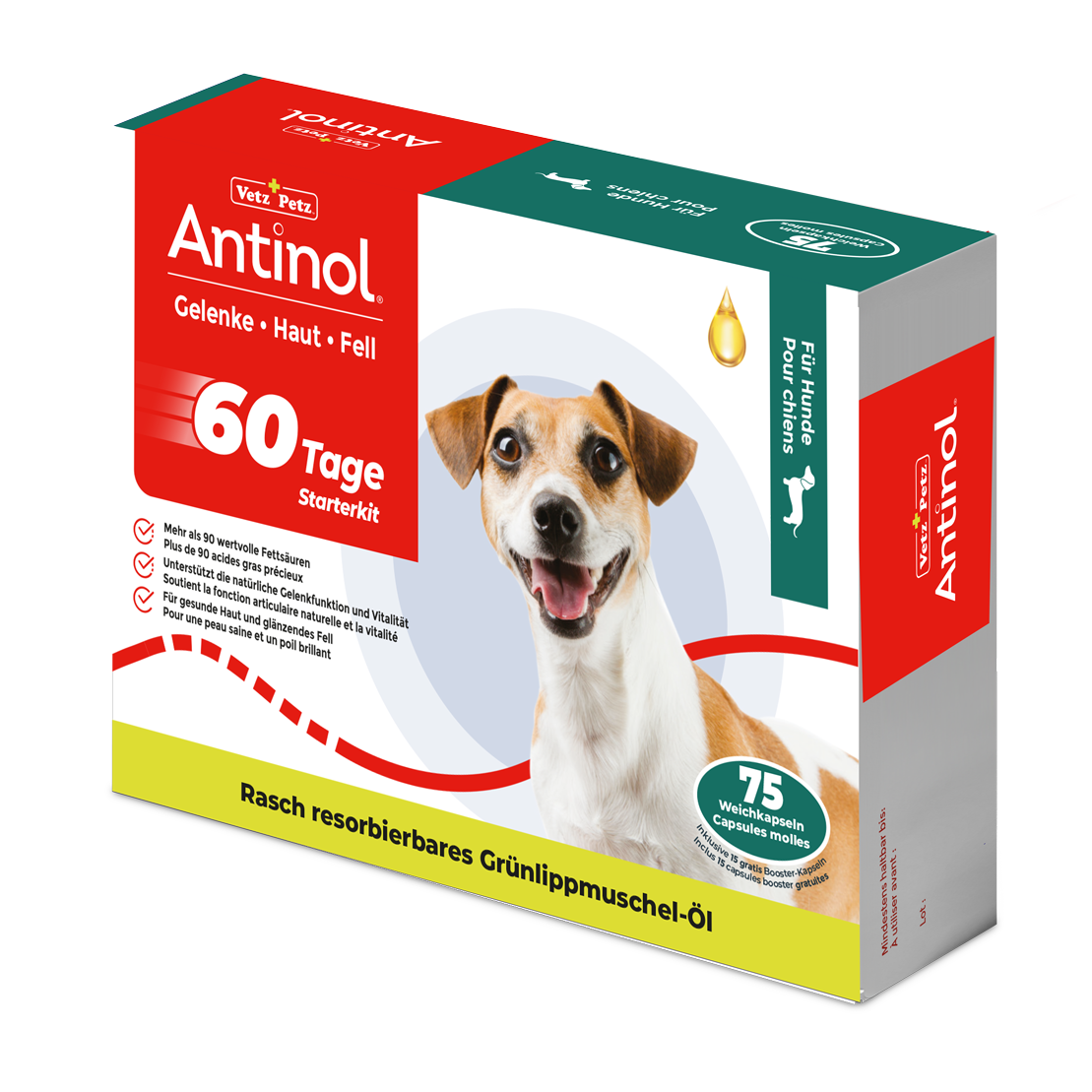 Antinol Starterkit für Hunde, unterstützt Gelenke, Haut und Fell - 75 Weichkapseln