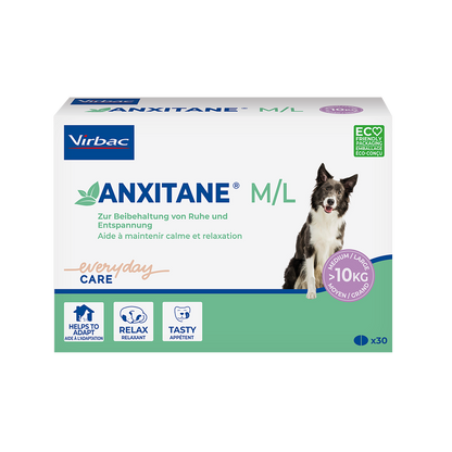 Virbac Anxitane M/L für Hunde ab 10 Kilo reduziert stress- und angstbedingte Reaktionen - 30 Tabletten