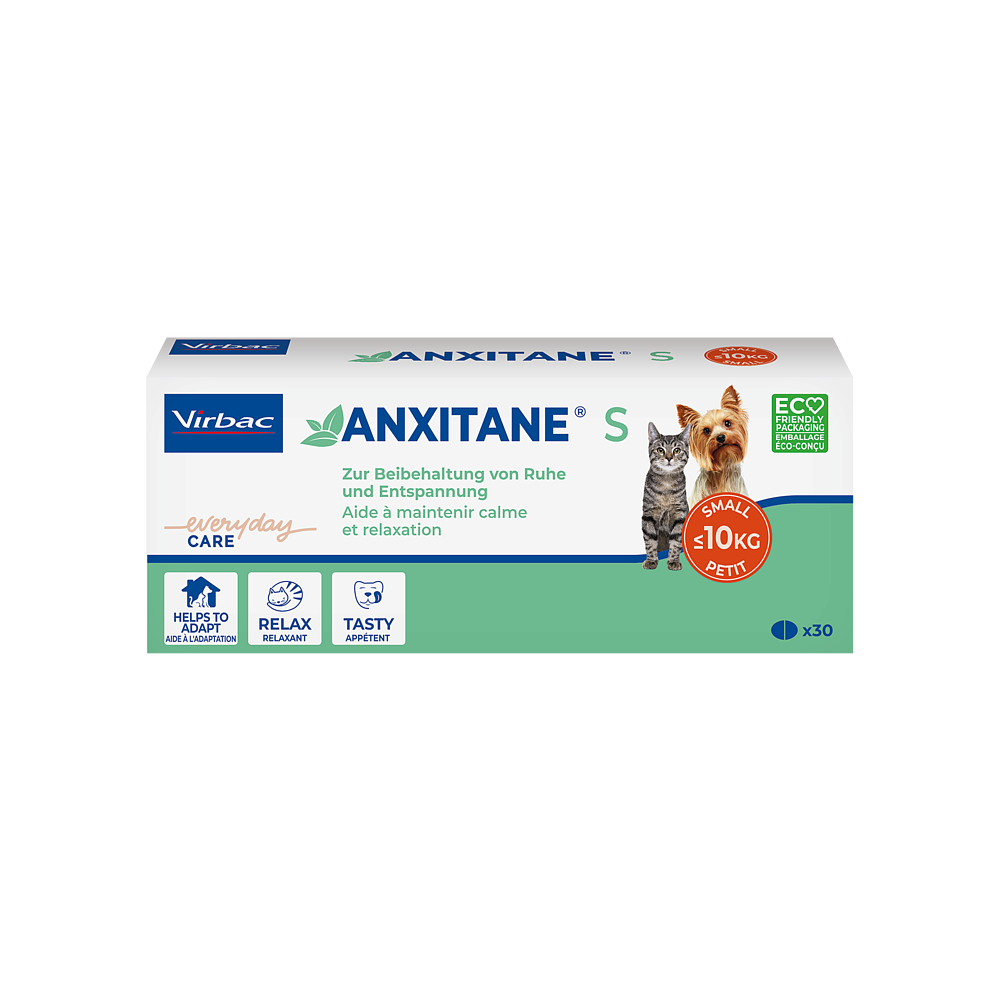 Virbac Anxitane S für Hunde und Katzen unter 10 Kilo reduziert stress- und angstbedingte Reaktionen - 30 Tabletten