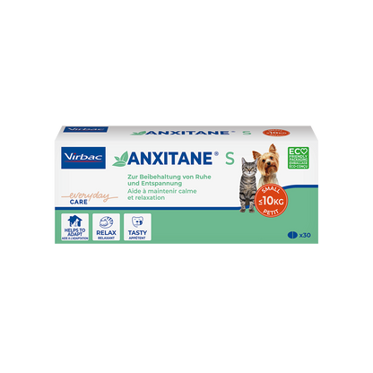 Virbac Anxitane S für Hunde und Katzen unter 10 Kilo reduziert stress- und angstbedingte Reaktionen - 30 Tabletten