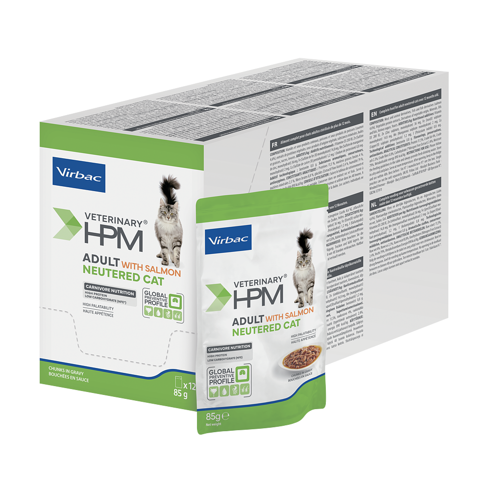 Virbac Cat Adult Neutered Wet Salmon Nassfutter Beutel à 85 g - Packung