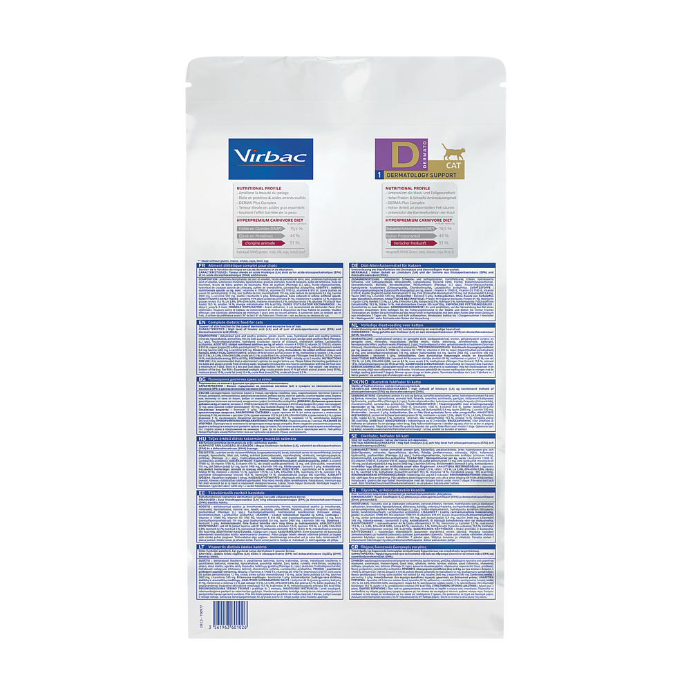 Virbac Cat Dermatology Support Trockenfutter Rückseite