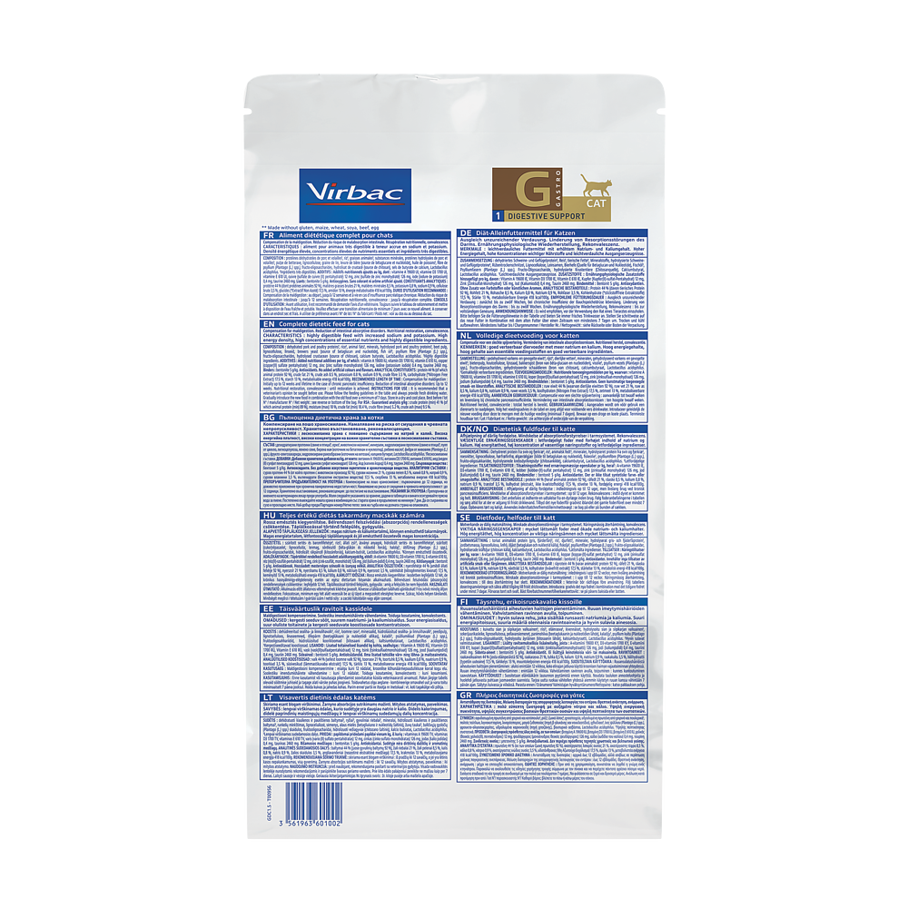 Virbac Cat Gastro Digestive Support Trockenfutter Rückseite