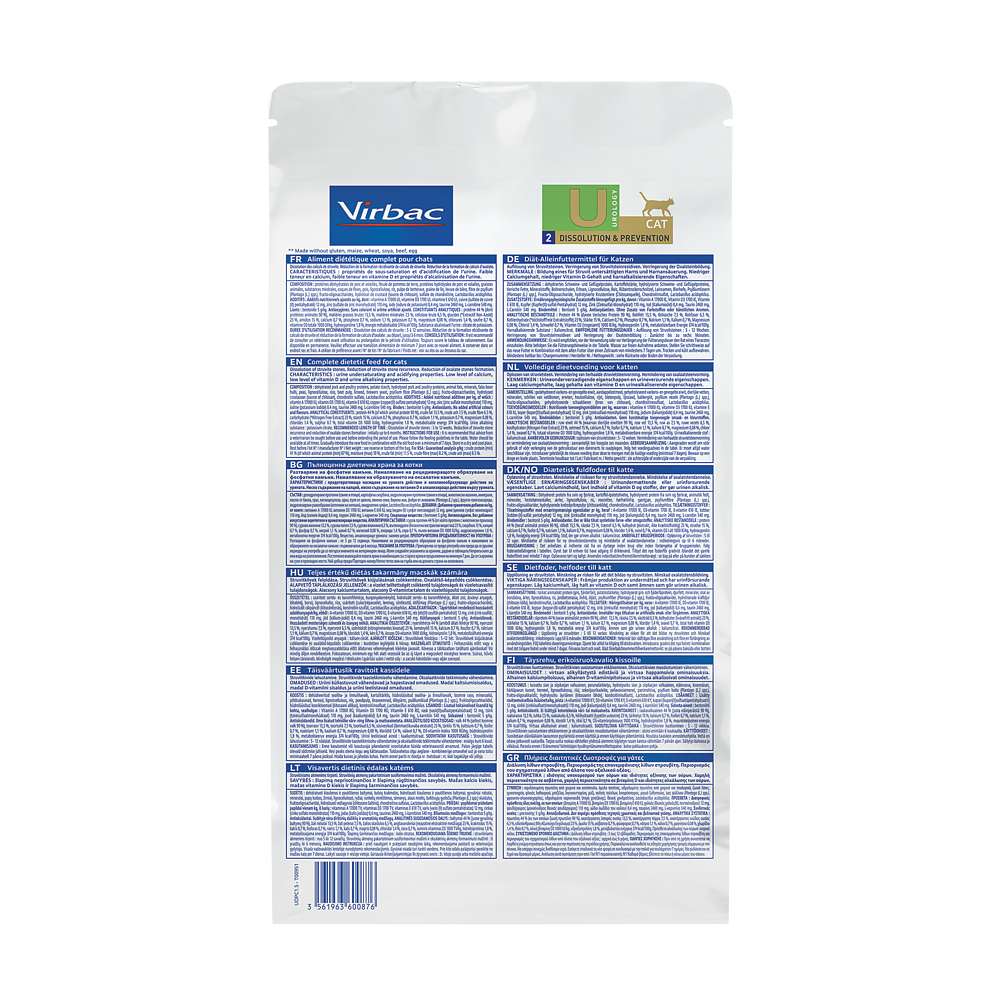 Virbac Cat Urology Dissolution & Prevention Trockenfutter Rückseite