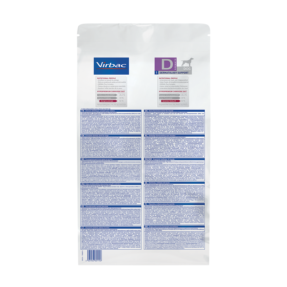 Virbac Dog Dermatology Support Trockenfutter Rückseite