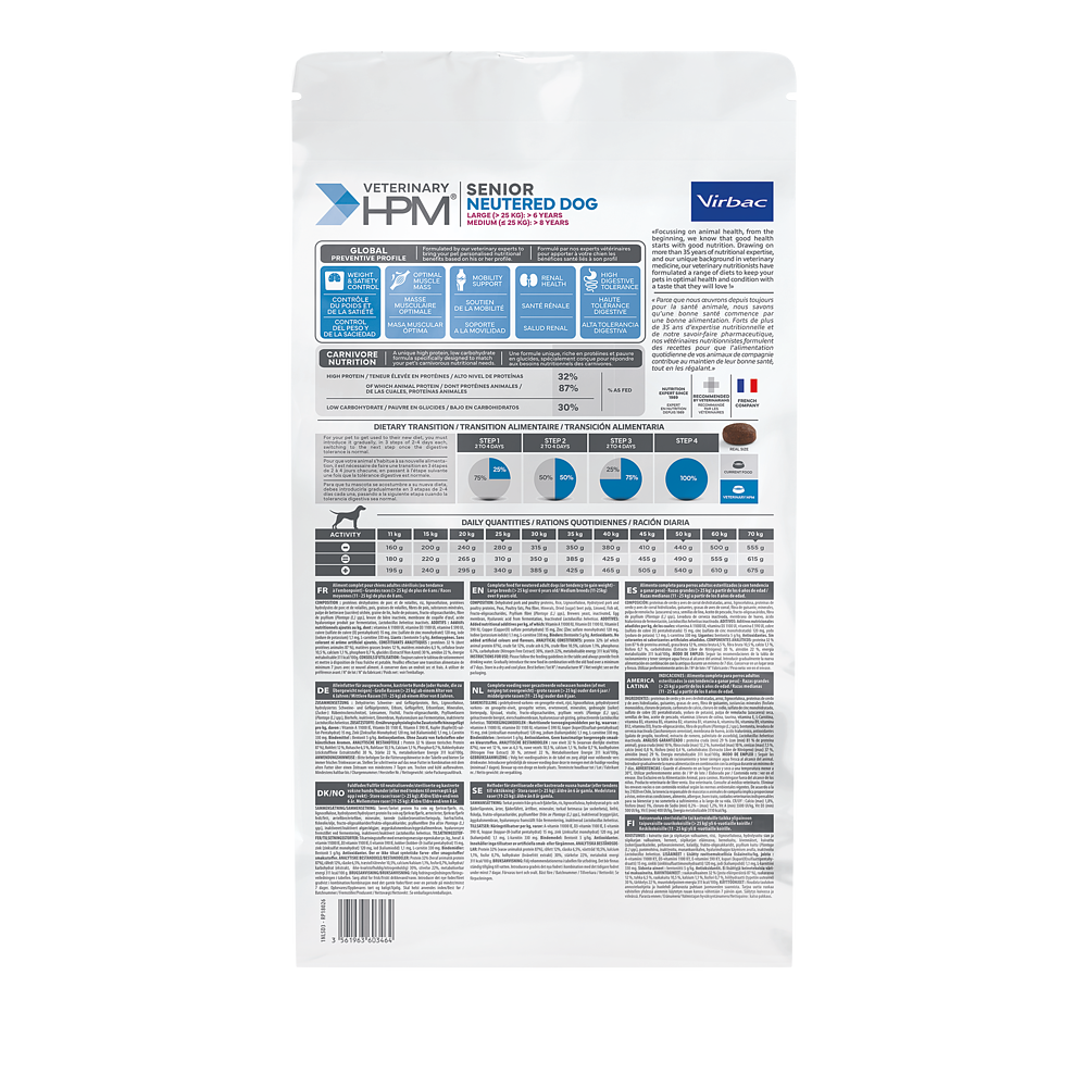 Virbac Dog Senior Large & Medium Neutered Trockenfutter 3kg 12kg Rückseite