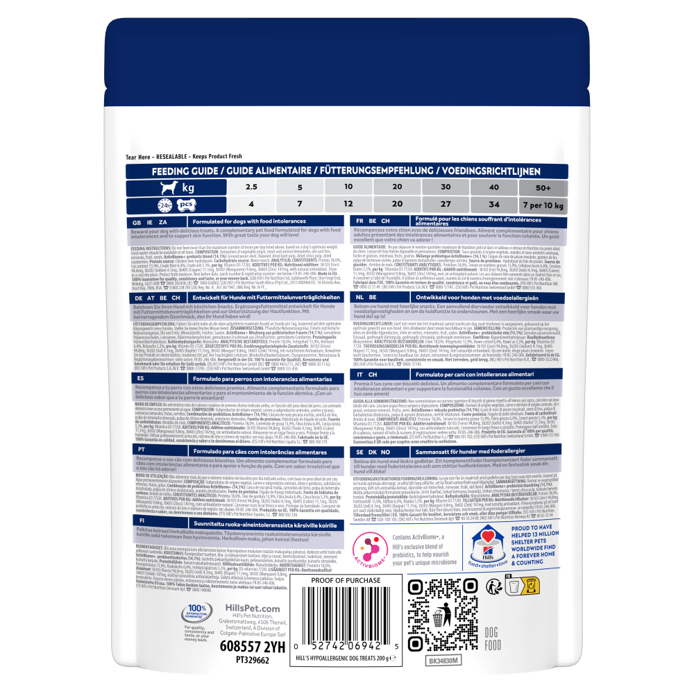 Hill's HypoAllergenic Treats Hundesnacks Rückseite