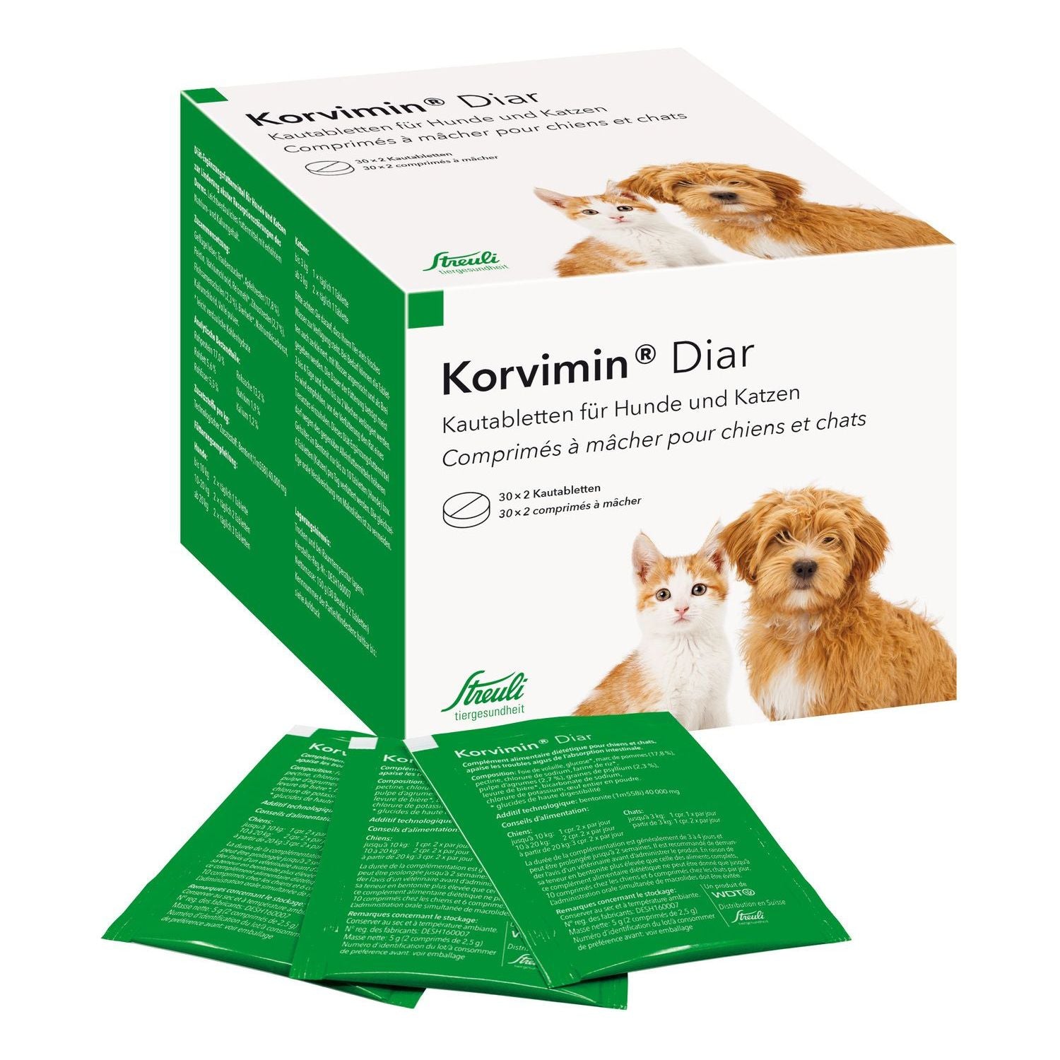 Korvimin Diar für Hund und Katze - Kautabletten - 30 Packungen à 2 Tabletten