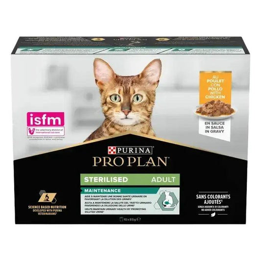 Purina ProPlan - Rind / 1 x 10 x 85g - Purina Sterilised Maintenance Adult Katze - Beutel/Huhn - Marigin AG Onlineshop für Tierbedarf