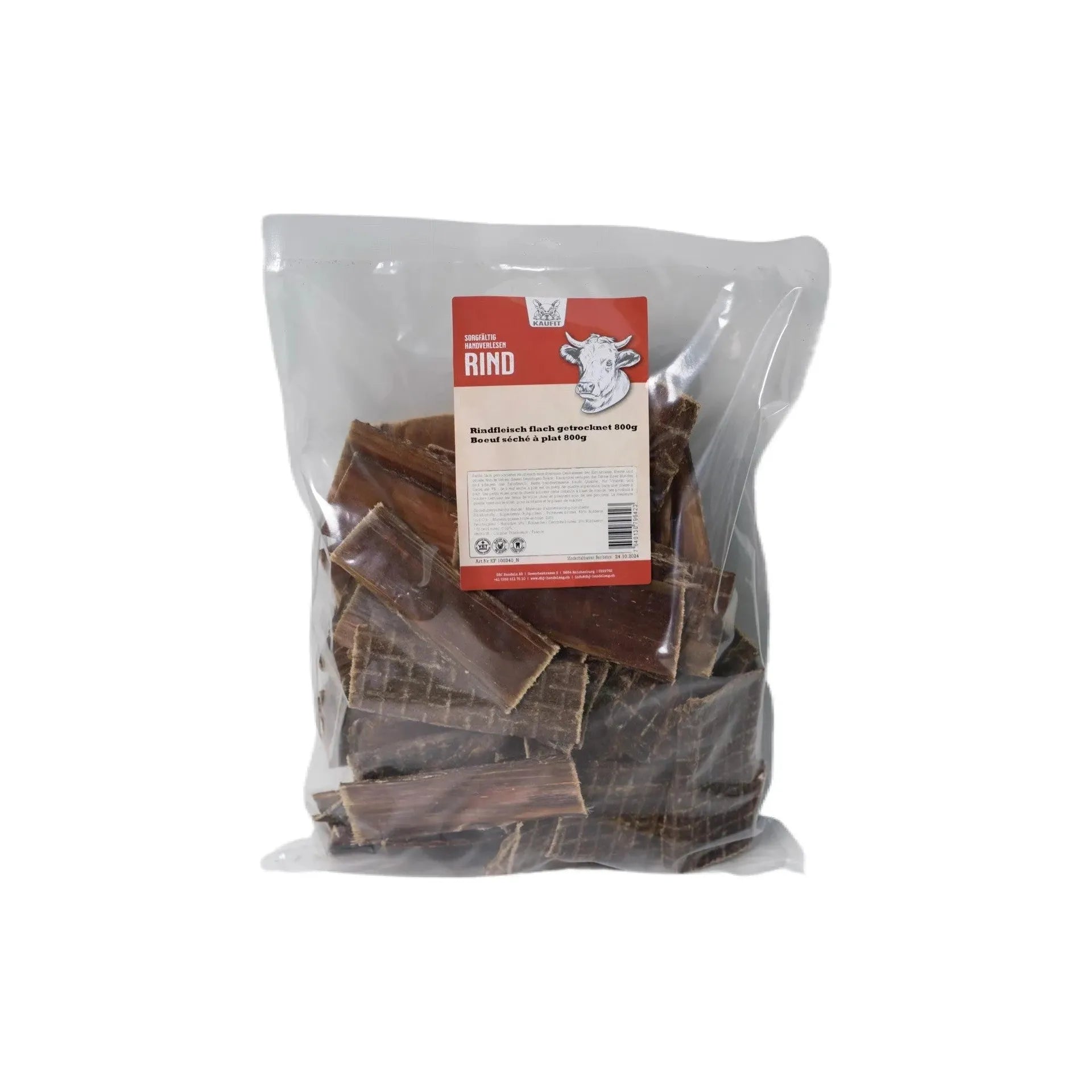 Rindfleisch flach getrocknet - Hund - Kaufit - Marigin AG Onlineshop für Tierbedarf Rindfleisch flach getrocknet - Hund - 200g Kauartikel