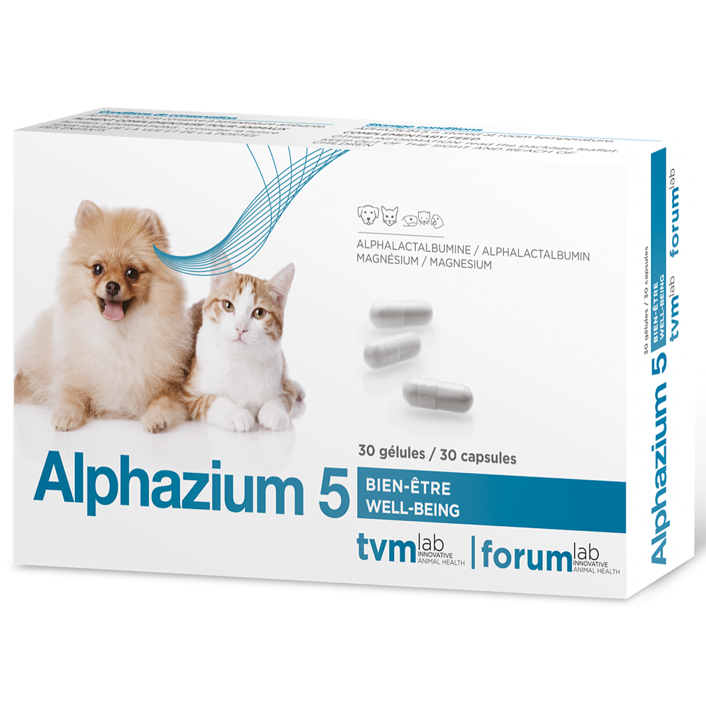 Tvm lab Alphazium 5 Fördert ausgeglichenes Verhalten und emotionales Gleichgewicht für Hunde und Katzen - 30 Kapseln
