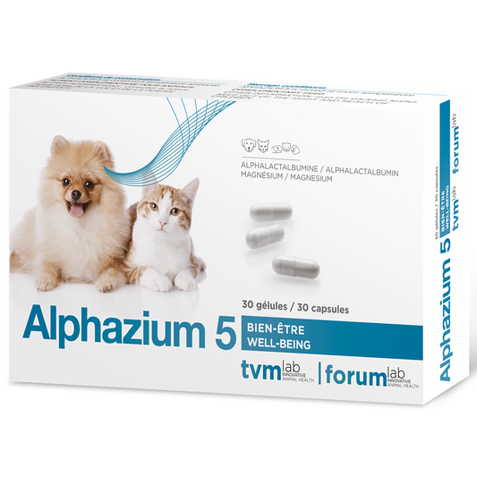 Tvm lab Alphazium 5 Fördert ausgeglichenes Verhalten und emotionales Gleichgewicht für Hunde und Katzen - 30 Kapseln