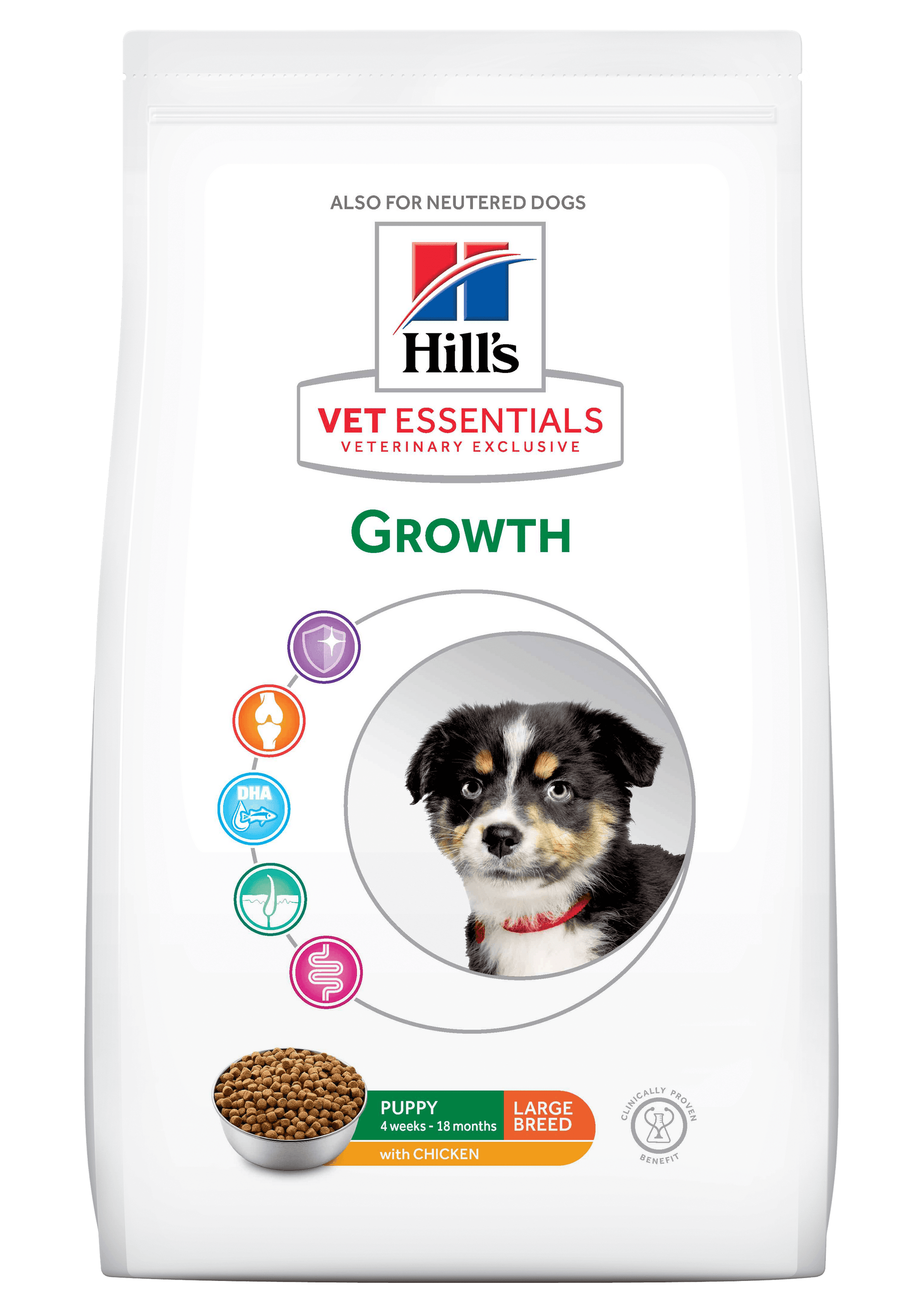 Growth Puppy Large Breed - Hill's VetEssentials - Alter:Welpen, Futterart:Trocken, Geschmack:Huhn, Grösse:26-44kg, Grösse:über45kg, Kastriert:nein, Tierart:Hund - Marigin AG Onlineshop für Tierbedarf