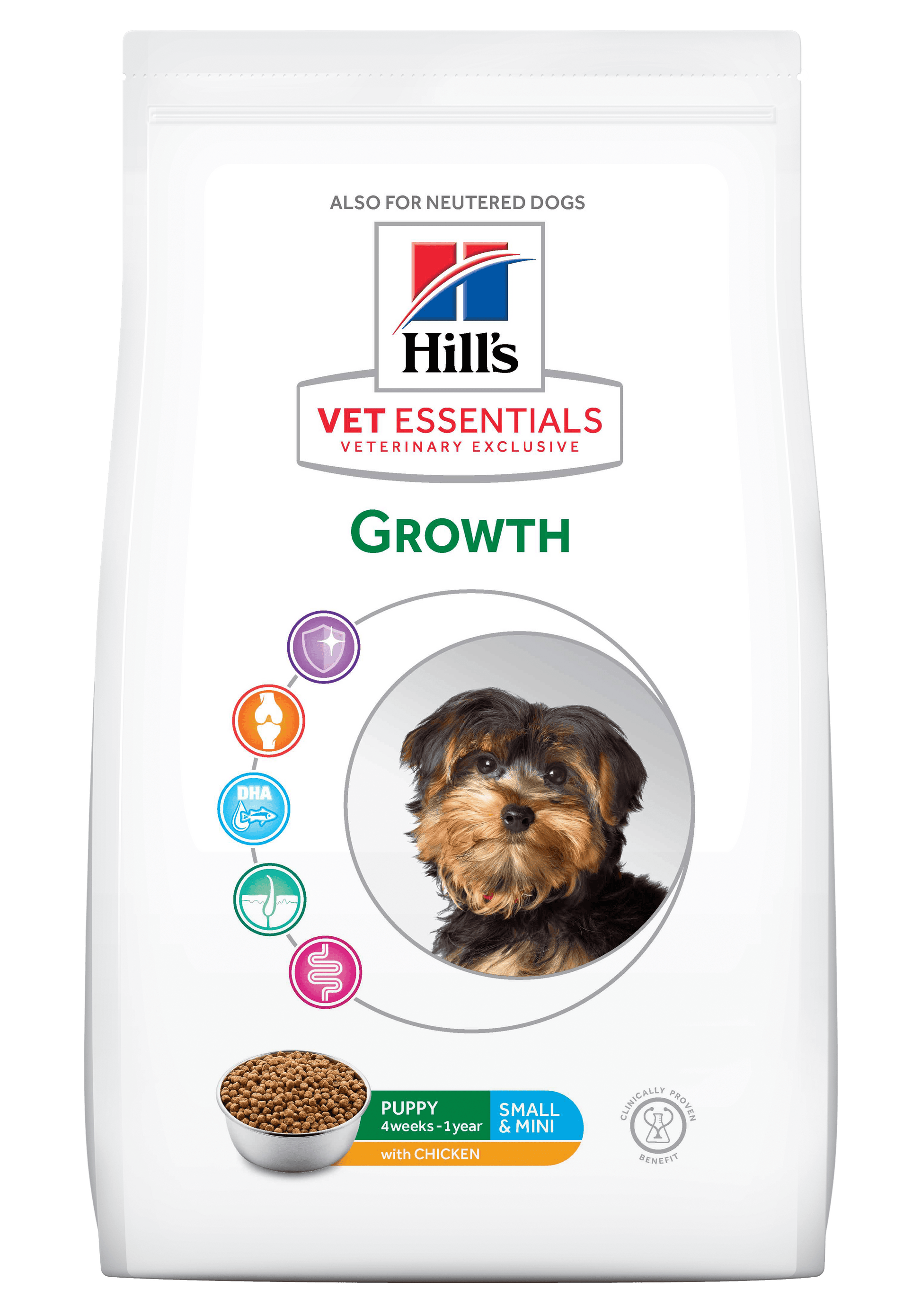 Growth Puppy Small & Mini - Hill's VetEssentials - Alter:Welpen, Futterart:Trocken, Geschmack:Huhn, Grösse:bis 10kg, Kastriert:nein, Tierart:Hund - Marigin AG Onlineshop für Tierbedarf