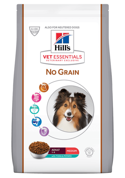 No Grain Adult Medium - Hill's VetEssentials - Alter:Adult, Extras:ohne Getreide, Futterart:Trocken, Geschmack:Thunfisch, Grösse:11-25kg, Kastriert:ja, Kastriert:nein, Tierart:Hund - Marigin AG Onlineshop für Tierbedarf