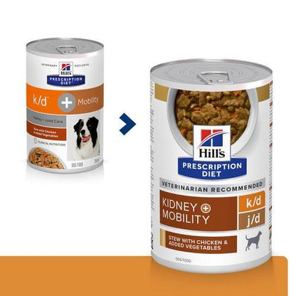 Canine k/d + Mobility Ragout - Hill's Prescription Diet - Alter:Adult, Alter:Senior, erkrankung:Gelenk, Erkrankung:Herz, Erkrankung:Niere, Futterart:Nass, Geschmack:Huhn, Tierart:Hund - Marigin AG Onlineshop für Tierbedarf