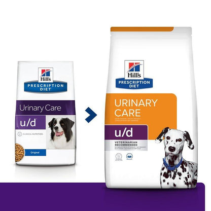 Canine u/d - Hill's Prescription Diet - Alter:Adult, Alter:Senior, Erkrankung:Harnwege, erkrankung:leber, Erkrankung:Niere, Futterart:Trocken, Geschmack:Ei, Tierart:Hund - Marigin AG Onlineshop für Tierbedarf