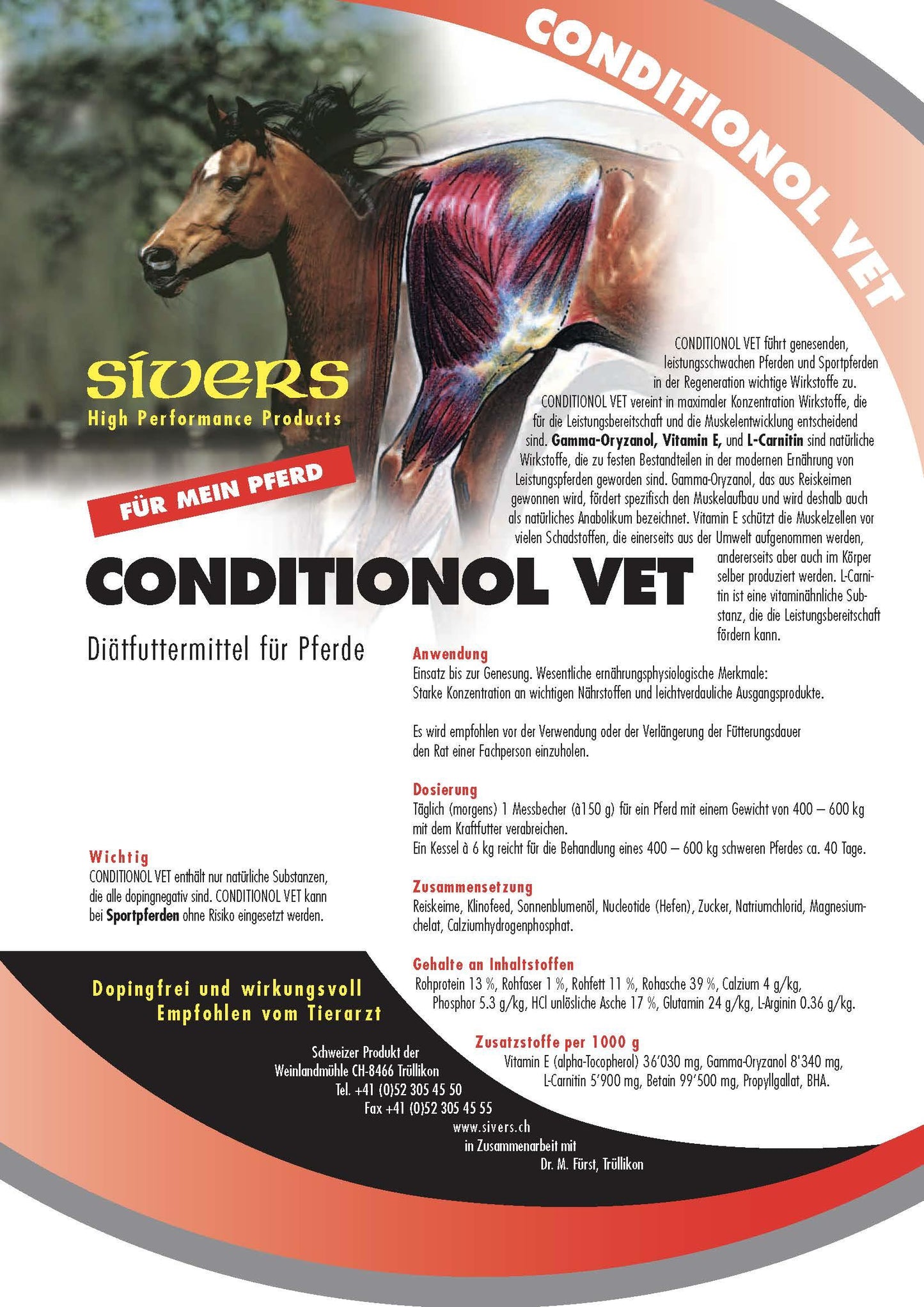 Conditionol Vet - Sivers - Darreichungsform:Pulver, Ergänzungsfuttermittel:Sport & Leistung, Hersteller:Sivers, Tierart:Pferd - Marigin AG Onlineshop für Tierbedarf