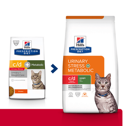 Feline c/d Urinary Stress + Metabolic - Hill's Prescription Diet - Alter:Adult, Alter:Senior, Erkrankung:Harnwege, Futterart:Trocken, Geschmack:Huhn, Tierart:Katze - Marigin AG Onlineshop für Tierbedarf