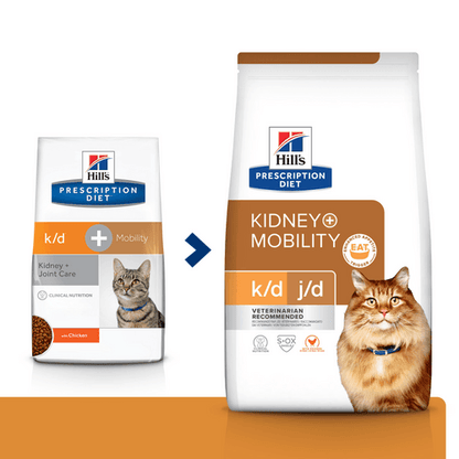 Feline k/d + Mobility - Hill's Prescription Diet - Alter:Adult, Alter:Senior, Erkrankung:Gelenkprobleme, Erkrankung:Herz, Erkrankung:Niere, Futterart:Trocken, Geschmack:Huhn, Tierart:Katze - Marigin AG Onlineshop für Tierbedarf