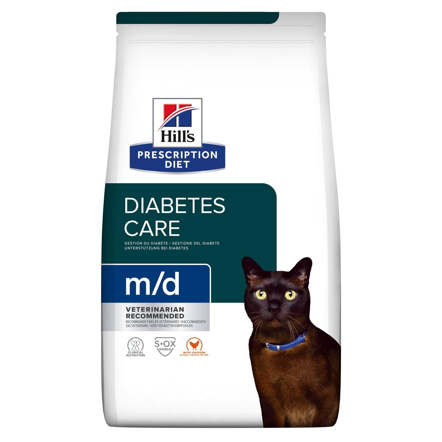 Feline m/d - Hill's Prescription Diet - Alter:Adult, Alter:Senior, Erkrankung:Diabetes, Erkrankung:Übergewicht, Futterart:Trocken, Geschmack:Huhn, Tierart:Katze - Marigin AG Onlineshop für Tierbedarf