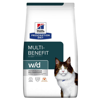 Feline w/d Multi-Benefit - Hill's Prescription Diet - Alter:Adult, Alter:Senior, Erkrankung:Diabetes, Erkrankung:Magen-Darm, Erkrankung:Übergewicht, Futterart:Trocken, Geschmack:Huhn, Tierart:Katze - Marigin AG Onlineshop für Tierbedarf