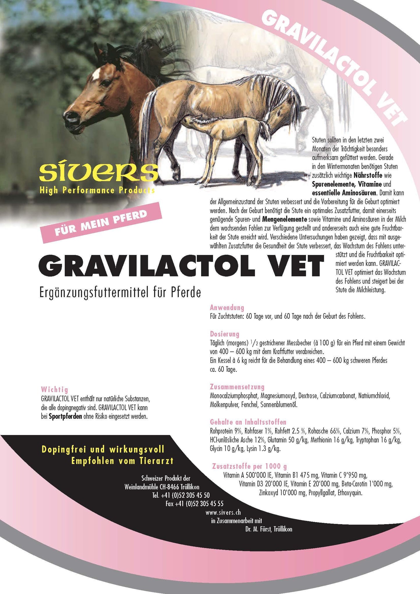 Gravilactol Vet - Sivers - Darreichungsform:Pulver, Ergänzungsfuttermittel:Zucht & Aufzucht, Tierart:Pferd - Marigin AG Onlineshop für Tierbedarf