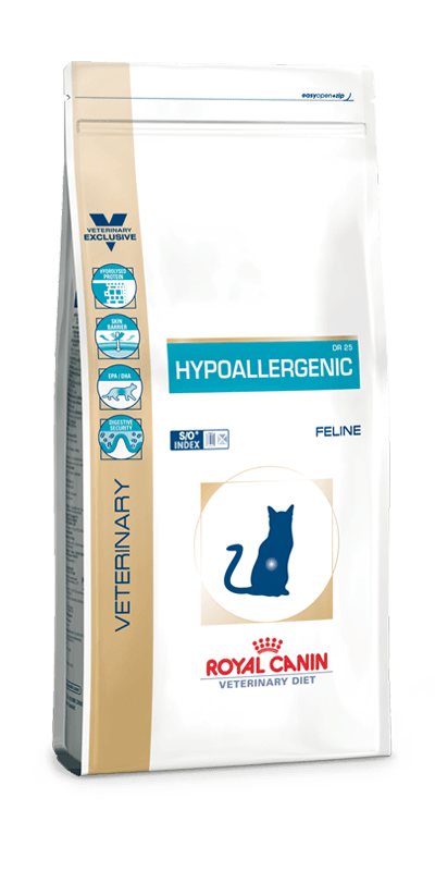 Hypoallergenic Cat - Royal Canin Veterinary Diet - Alter:Adult, Alter:Senior, Erkrankung:Allergie, Erkrankung:Bauchspeicheldrüse, Erkrankung:Magen-Darm, Futterart:Trocken, Geschmack:hydrolysierte Proteinquelle, Tierart:Katze - Marigin AG Onlineshop für Tierbedarf