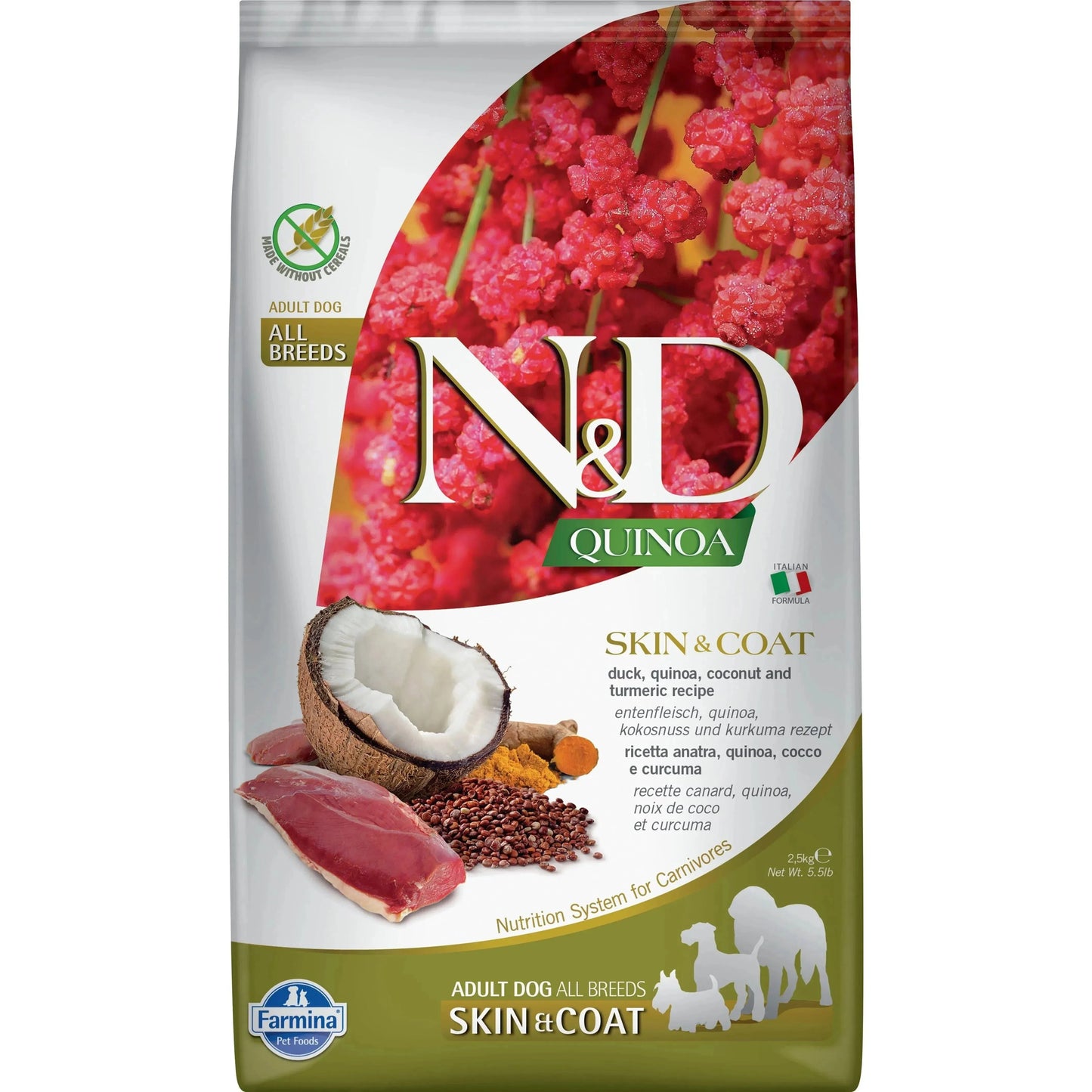 N&D Quinoa Hund Adult - Farmina - Marigin AG Onlineshop für Tierbedarf N&D Quinoa Hund Adult - 2.5kg / Skin & Coat - Ente & Kokosnuss Futter