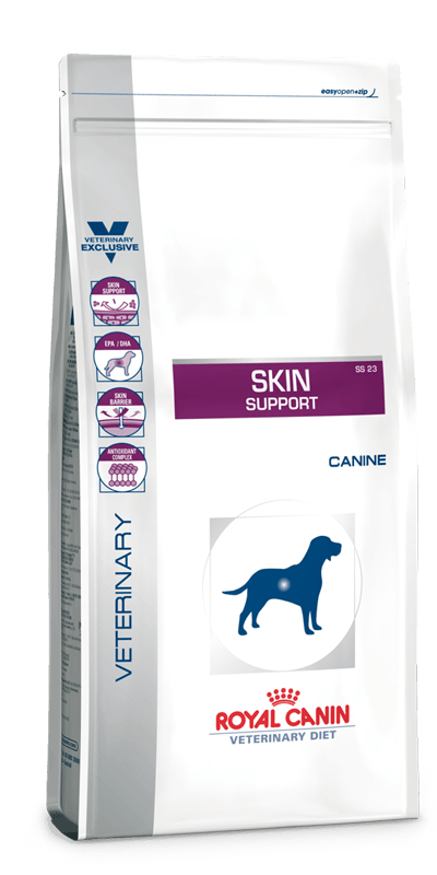 Skin Support Dog - Royal Canin Veterinary Diet - Alter:Adult, Alter:Senior, Erkrankung:Haut, Erkrankung:Magen-Darm, Futterart:Trocken, Geschmack:Huhn, Hersteller:Royal Canin Veterinary Diet, Tierart:Hund - Marigin AG Onlineshop für Tierbedarf