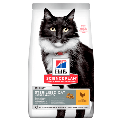 Sterilised Cat Mature Adult 7+ - Hill's Science Plan - Alter:Senior, Futterart:Trocken, Geschmack:Huhn, Kastriert:ja, Tierart:Katze - Marigin AG Onlineshop für Tierbedarf