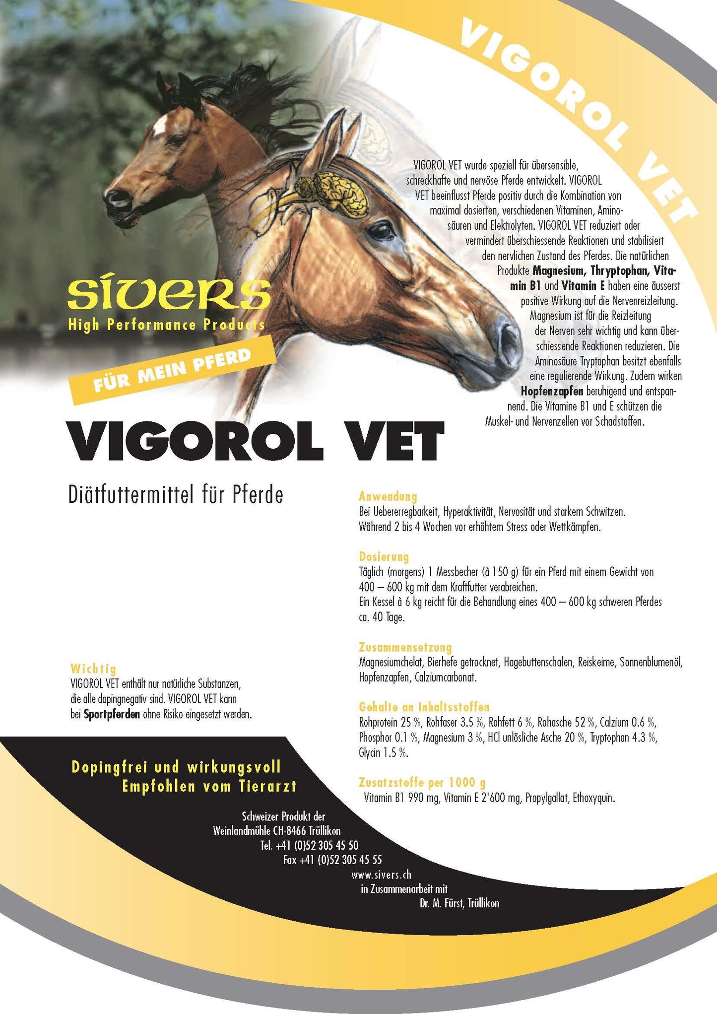 Vigorol Vet - Sivers - Ergänzungsfuttermittel:Verhalten & Stress, Tierart:Pferd - Marigin AG Onlineshop für Tierbedarf